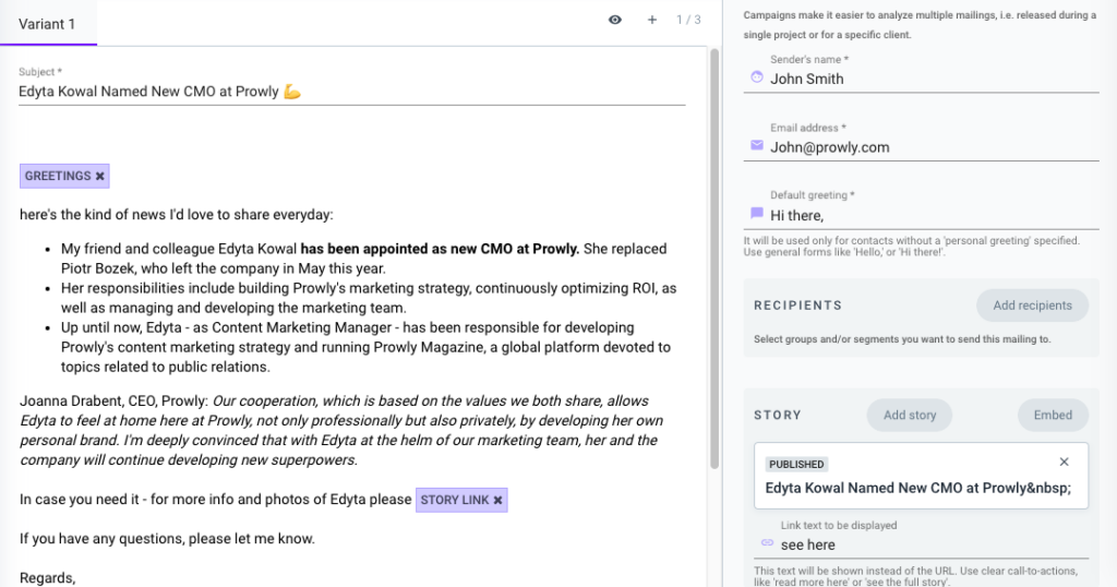 ProwlyのPR CRMで見たプレスリリースメール's PR CRM