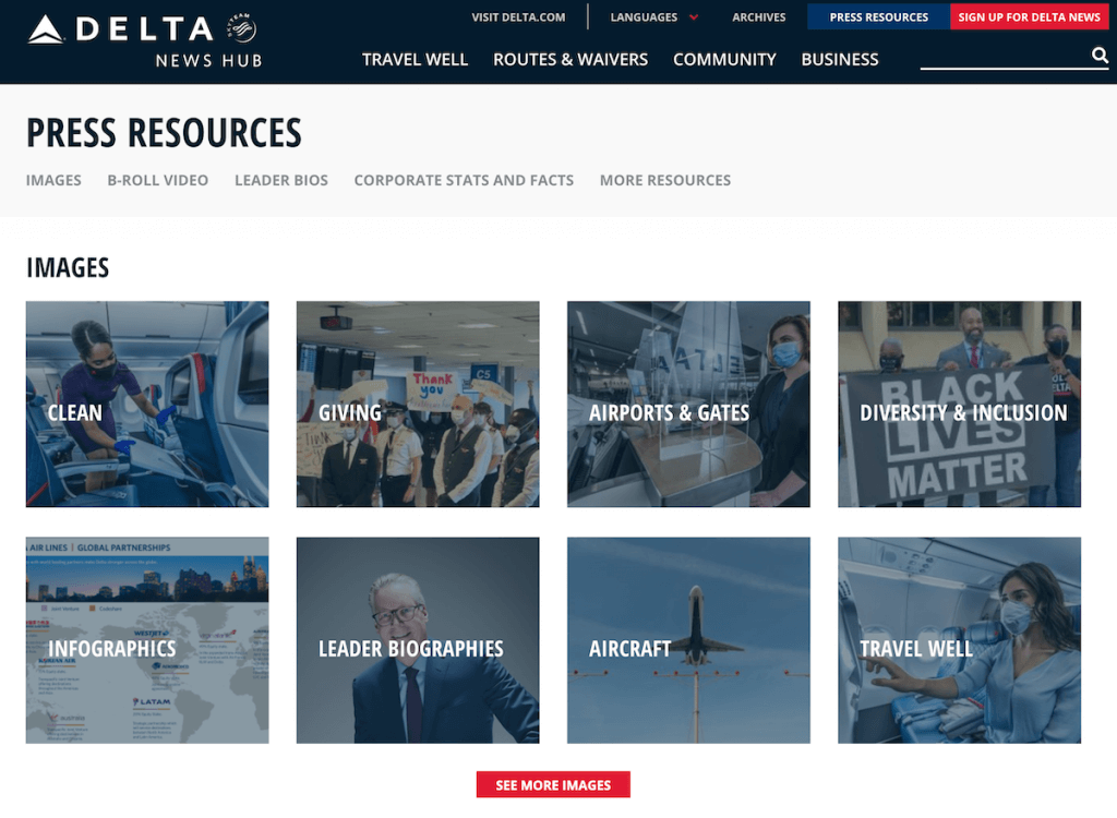Example of a press kit from Delta Air Lines