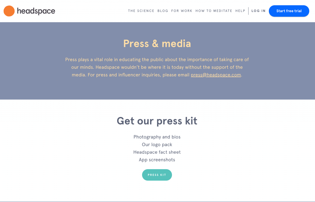 Press kit example from Headspace, shared via Google Drive
