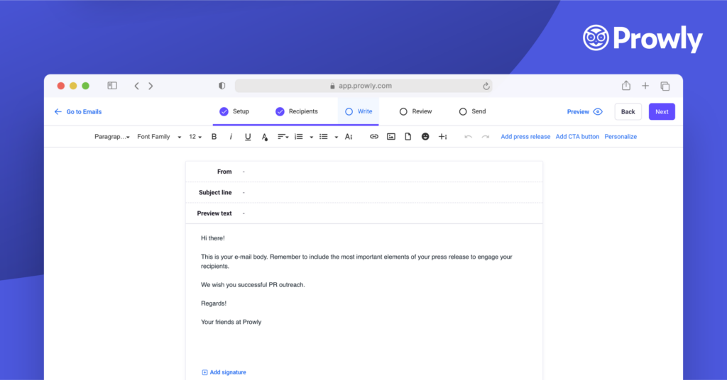 Prowly PR Software - Email