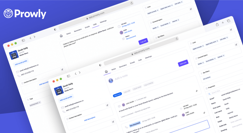 Example of team collaboration in Prowly