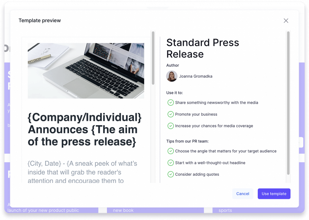 Free Press Release Templates in Prowly for nonprofits