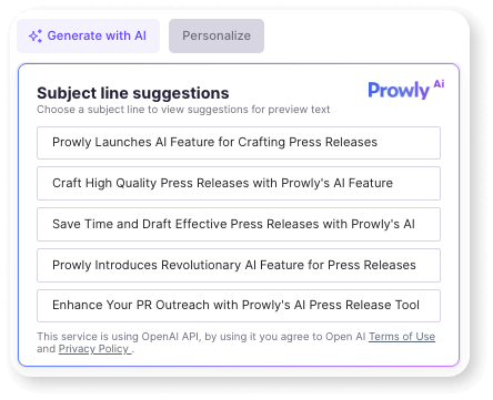 Media pitch subject lines generated with Prowly AI