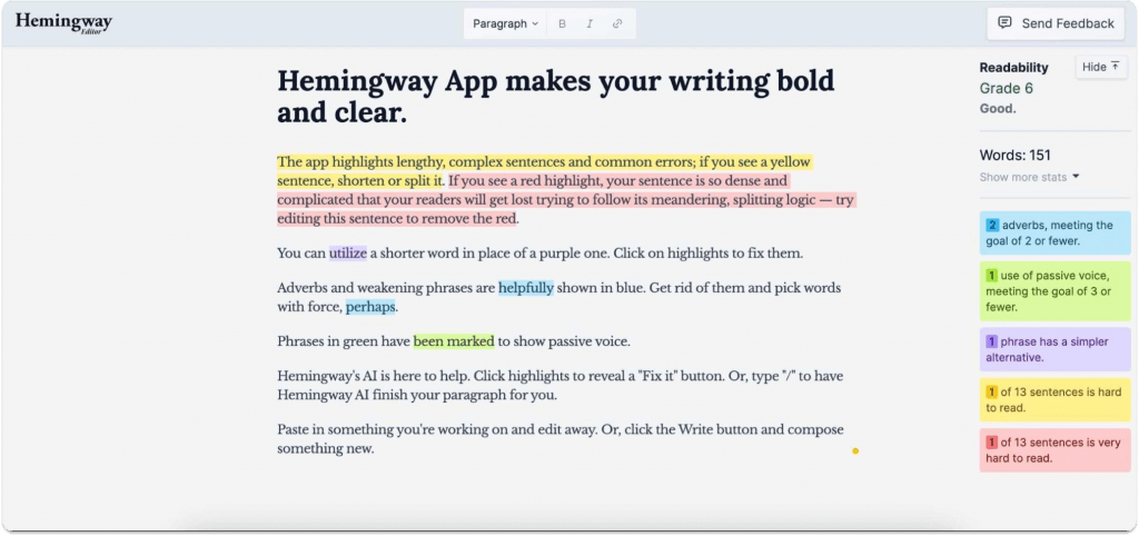 Hemingway: AI marketing tools interface screenshot