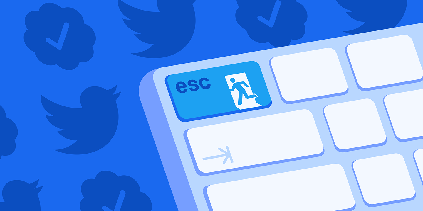 Blue keypad with the escape button on and twitter logos in the blue background